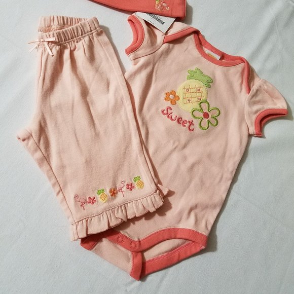 Gymboree Vintage Tropical 3-6 Month Bodysuit, Hat. 0-3 Month Pants NWT Outfit - Picture 6 of 7